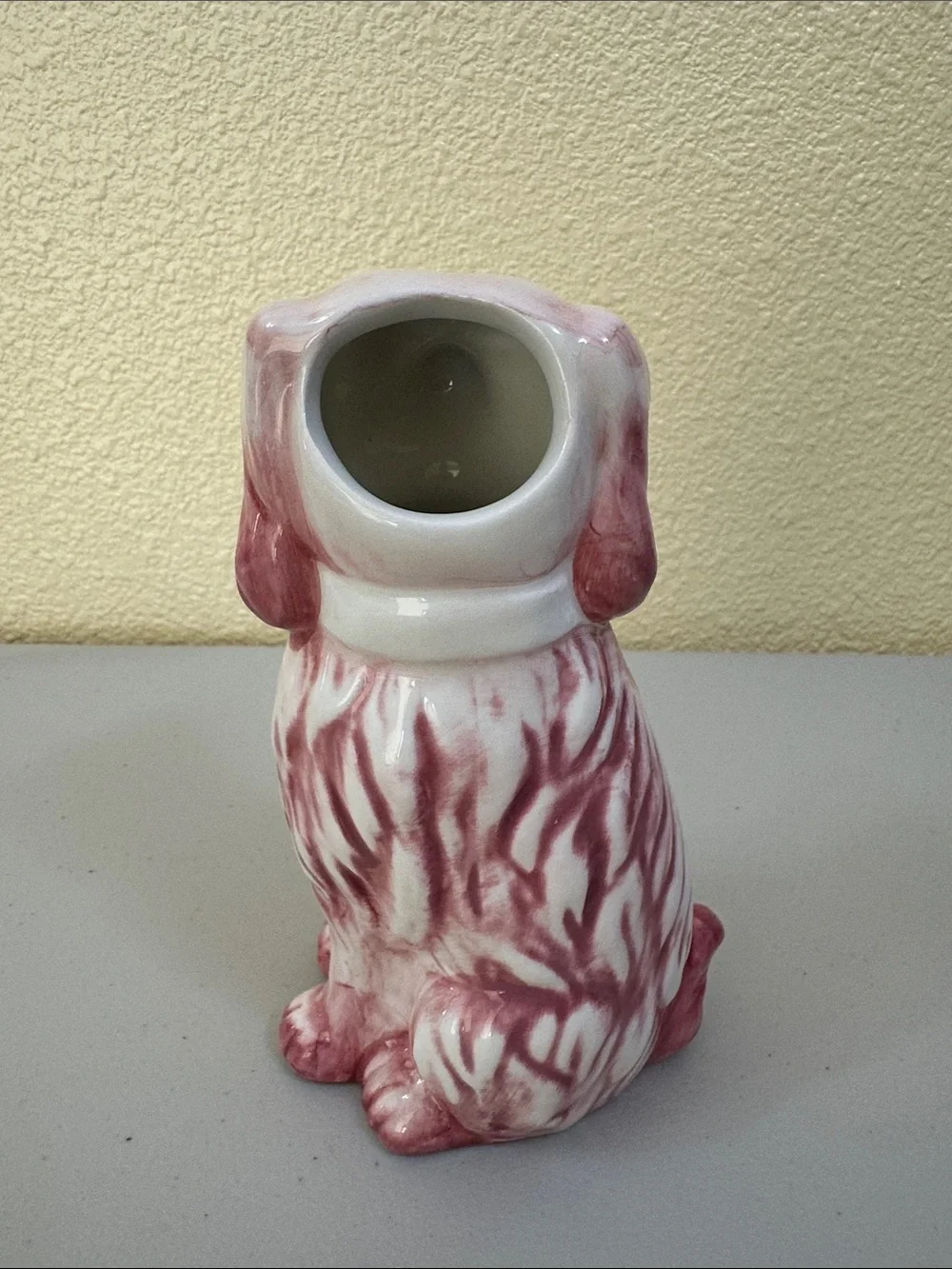 Pink and White Ceramic Staffordshire Dog Vase — Decorative Home Accent